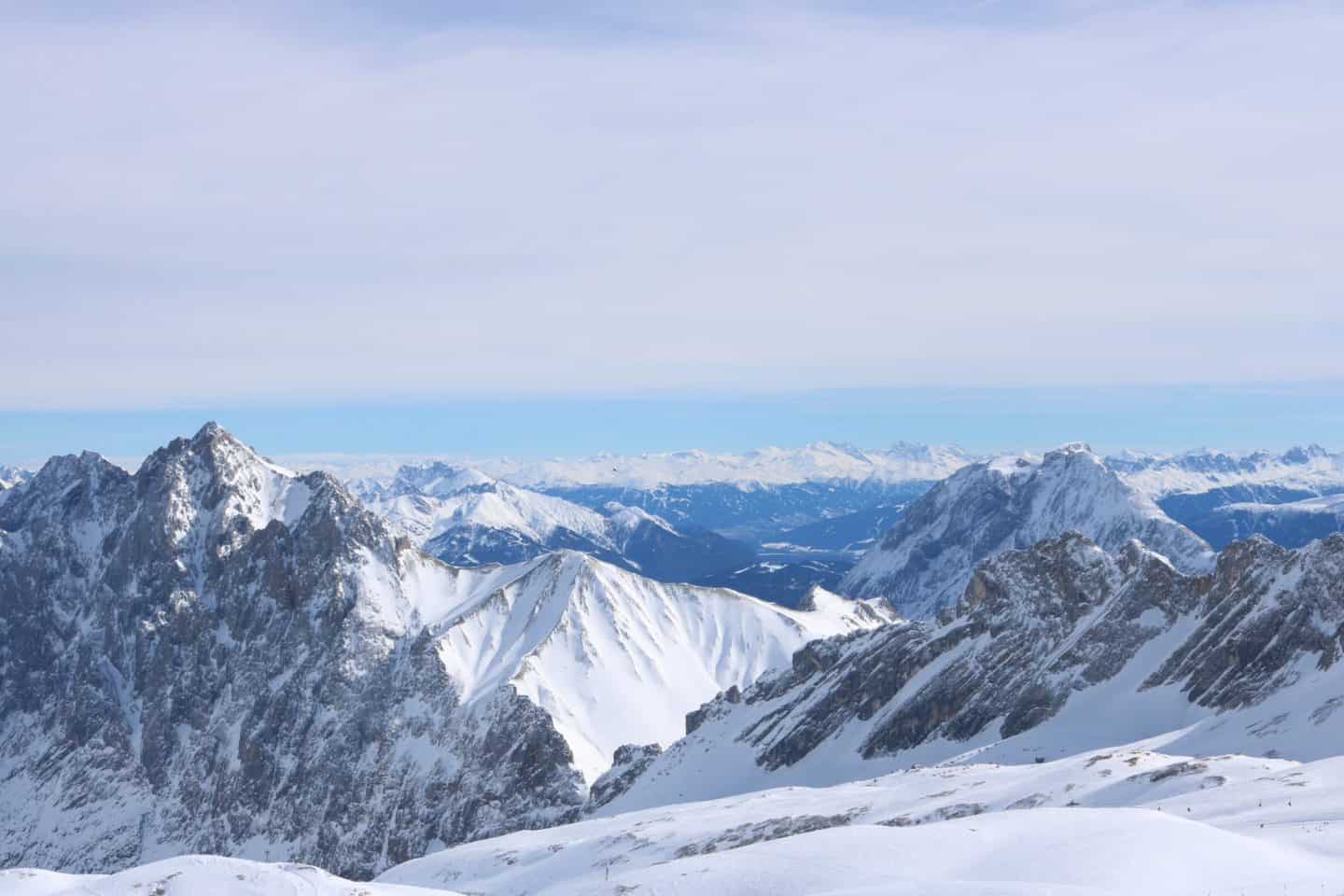 snowy mountain peaks and blue sky