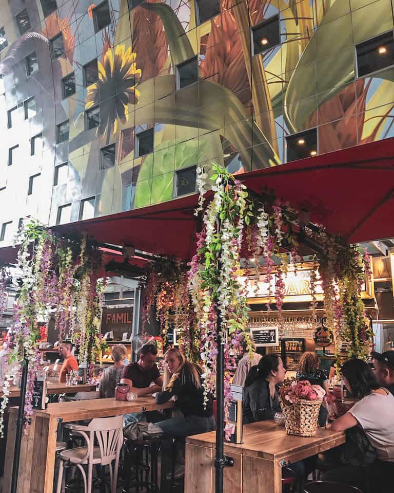 Cosy food stall in the markthal in Rotterdam